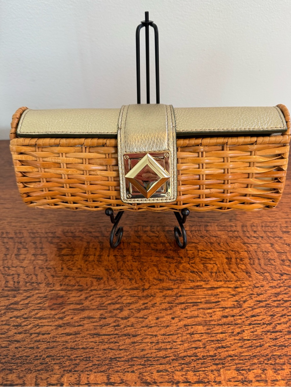 Michael Kors Santorini Woven Rattan & Gold Leather Clutch